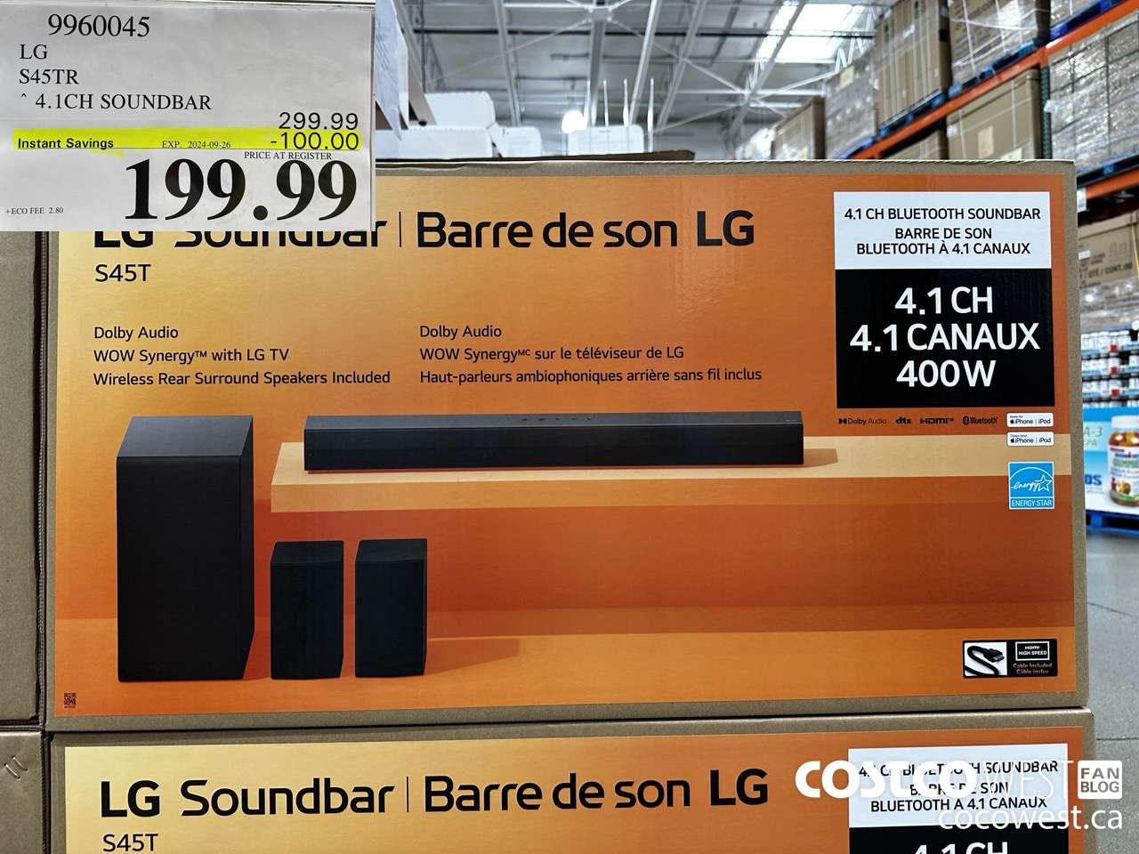 9960045 LG S45TR 4.1CH SOUNDBAR ($100.00 INSTANT SAVINGS EXPIRES ON 2024-09-26) $199.99