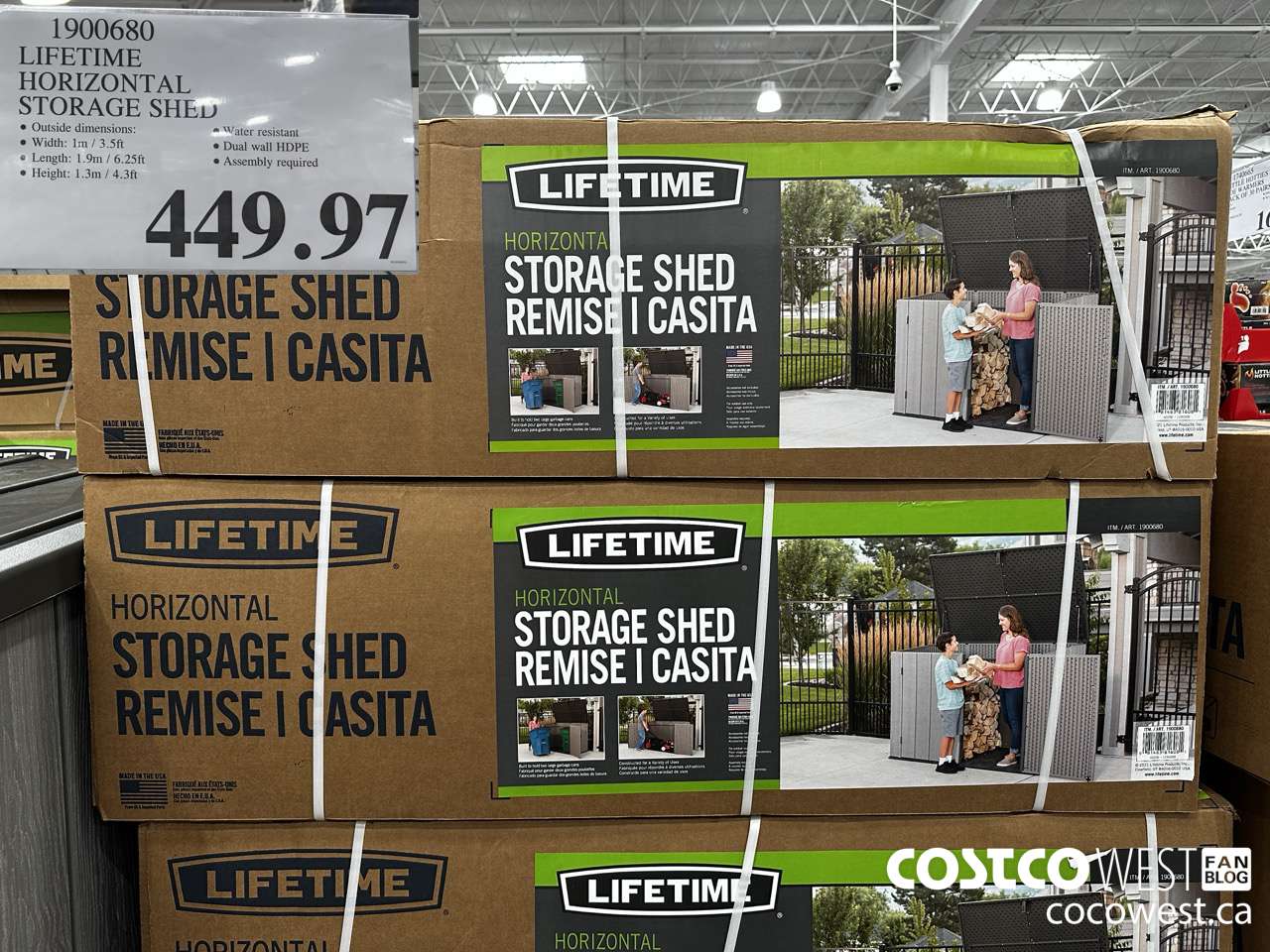 1900680 LIFETIME HORIZONTAL STORAGE SHED $449.97