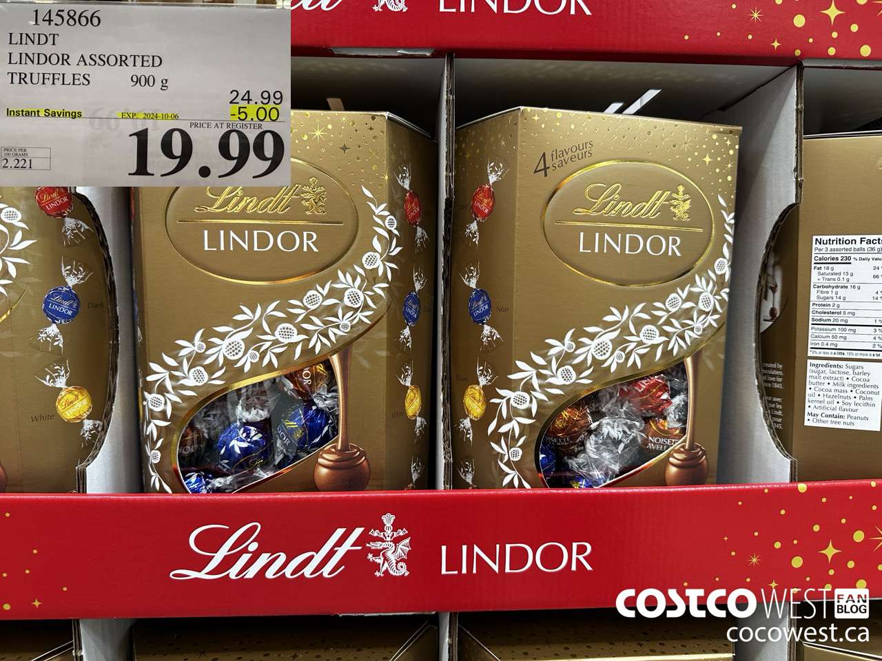 145866 LINDT LINDOR ASSORTED TRUFFLES 900g ($5.00 INSTANT SAVINGS EXPIRES ON 2024-10-06) $19.99