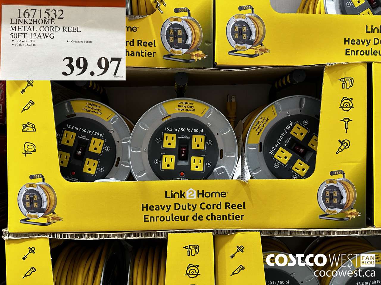 1671532 LINK2HOME METAL CORD REEL 50FT 12AWG $39.97