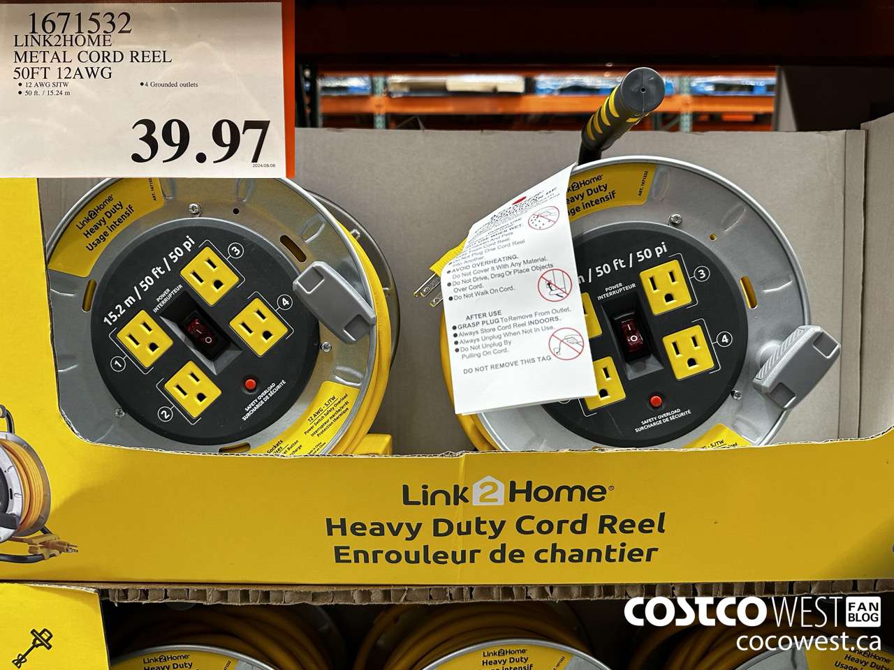 1671532 LINK2HOME METAL CORD REEL 50FT 12AWG $39.97