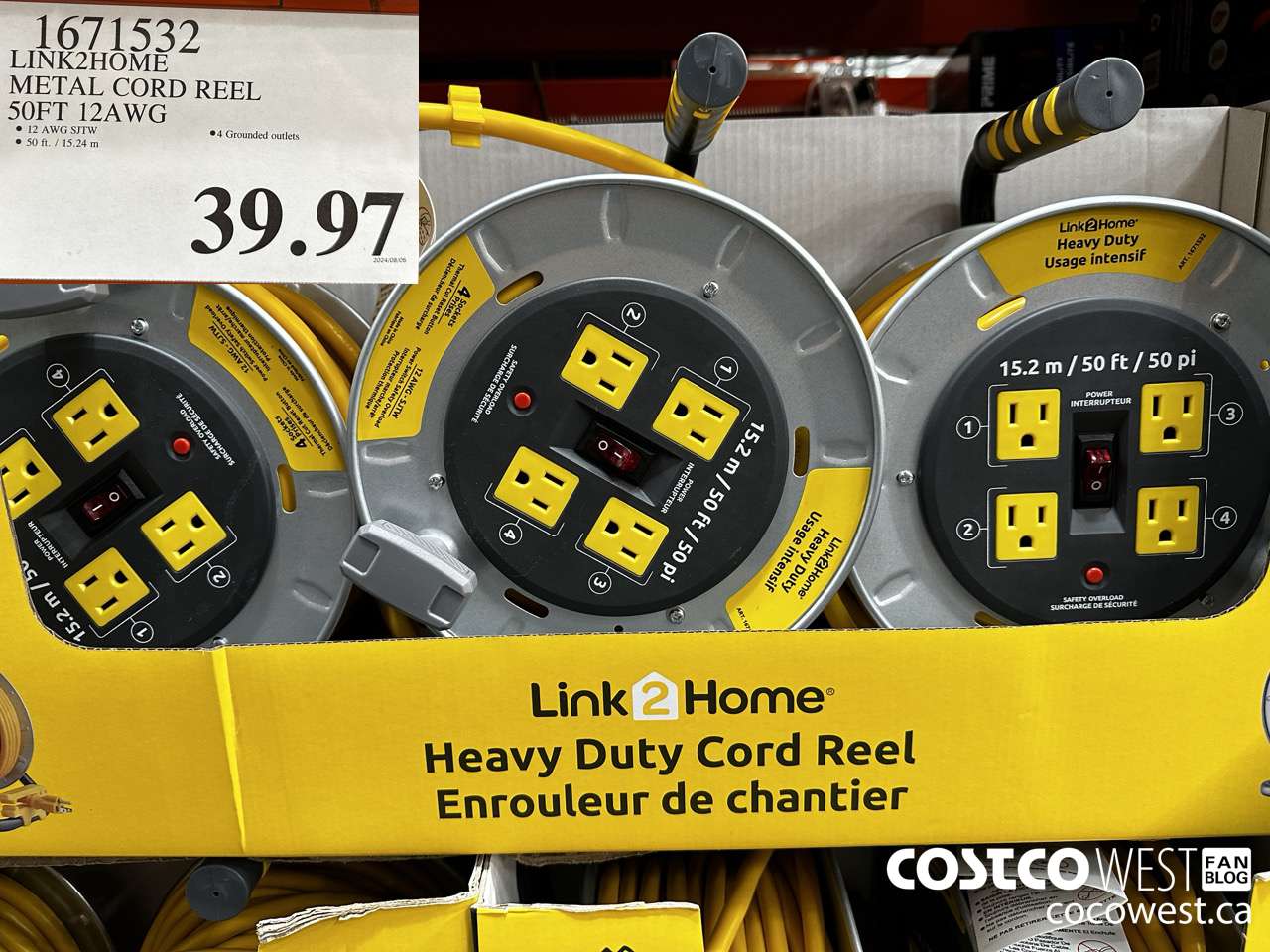 1671532 LINK2HOME METAL CORD REEL 50FT 12AWG $39.97