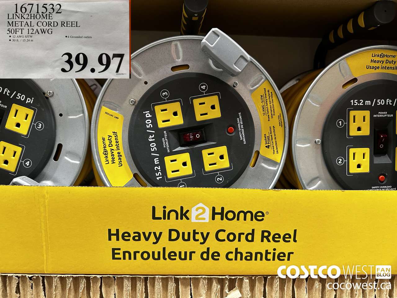 1671532 LINK2HOME METAL CORD REEL 50FT 12AWG $39.97