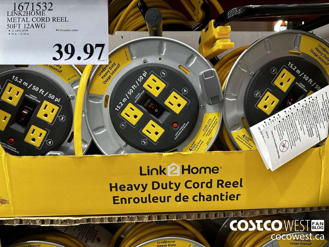 1671532 LINK2HOME METAL CORD REEL 50FT 12AWG $39.97
