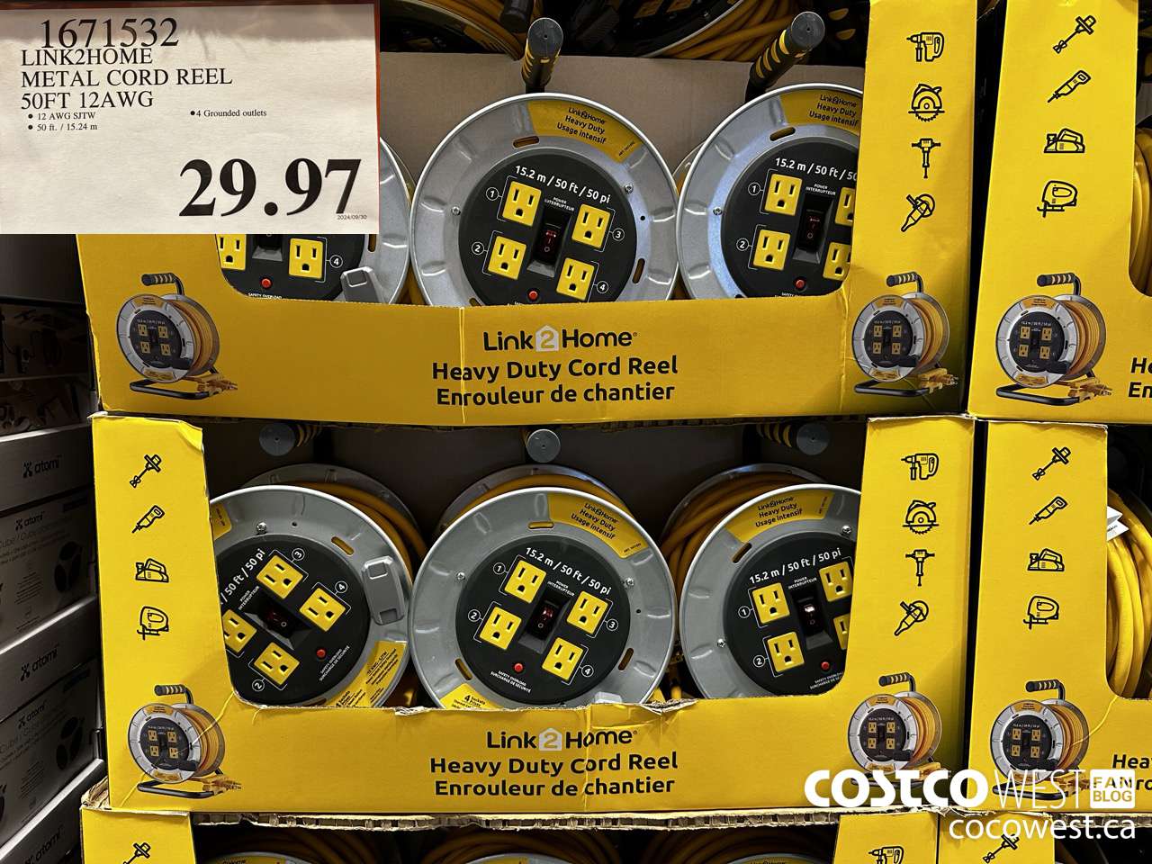 1671532 LINK2HOME METAL CORD REEL 50FT 12AWG $29.97