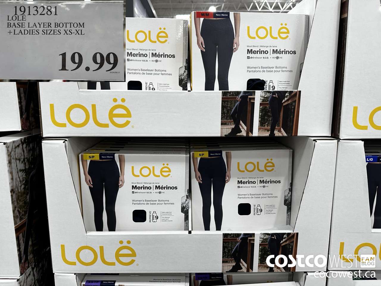 1913281 LOLE BASE LAYER BOTTOM LADIES SIZES XS-XL $19.99