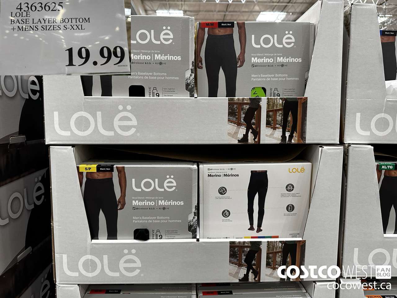 4363625 LOLE BASE LAYER BOTTOM MENS SIZES S-XXL $19.99