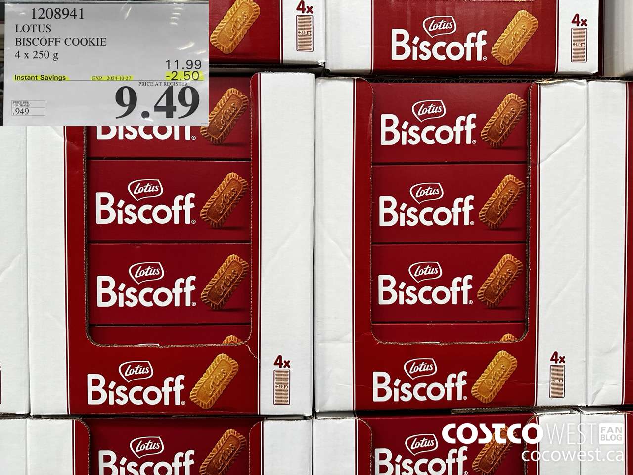 1208941 LOTUS BISCOFF COOKIE 4 x 250 g ($2.50 INSTANT SAVINGS EXPIRES ON 2024-10-27) $9.49