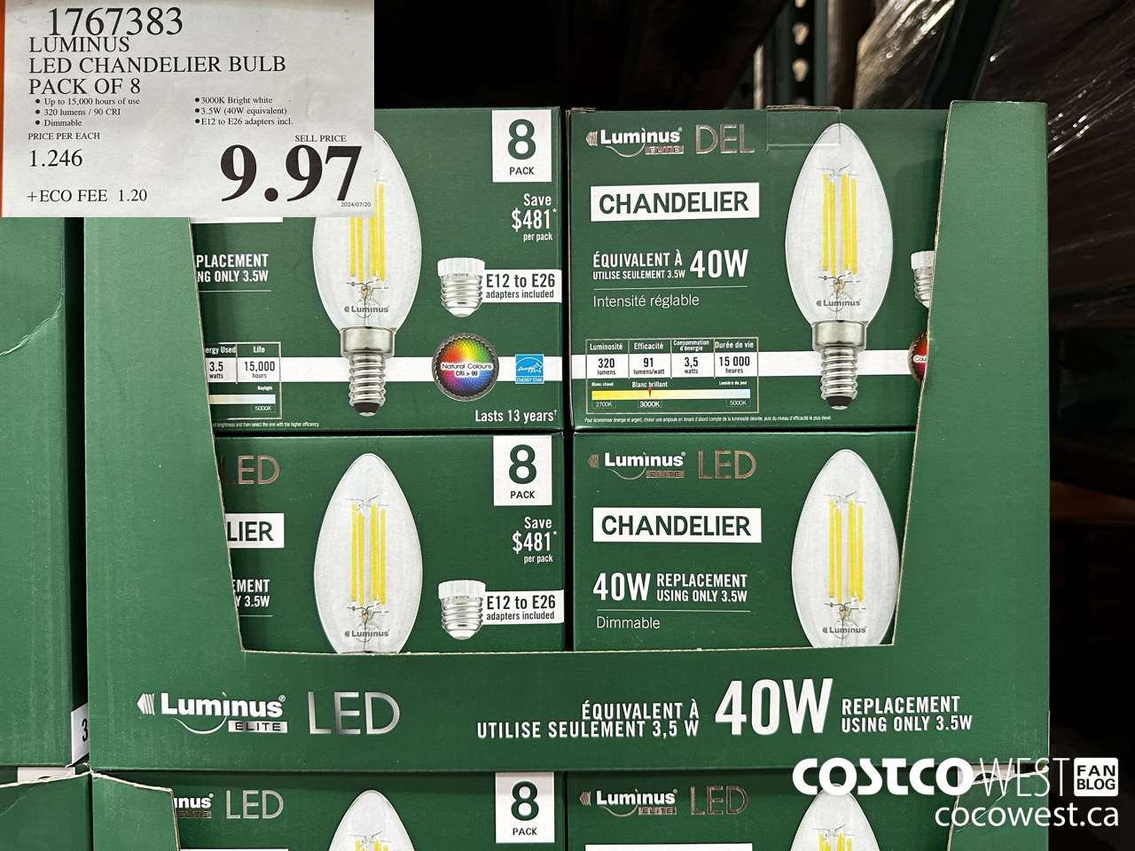 1767383 LUMINUS LED CHANDELIER BULB PACK OF 8 $9.97