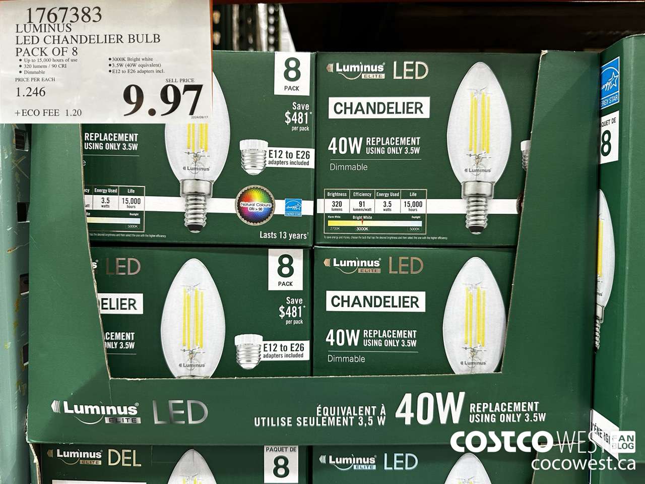 1767383 LUMINUS LED CHANDELIER BULB PACK OF 8 $9.97