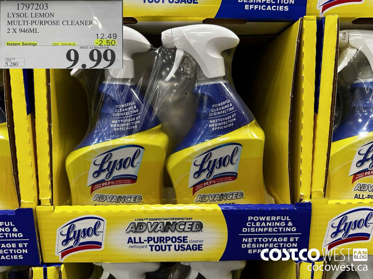 1797203 LYSOL LEMON MULTI-PURPOSE CLEANER 2 X 946ML ($2.50 INSTANT SAVINGS EXPIRES ON 2024-09-29) $9.99