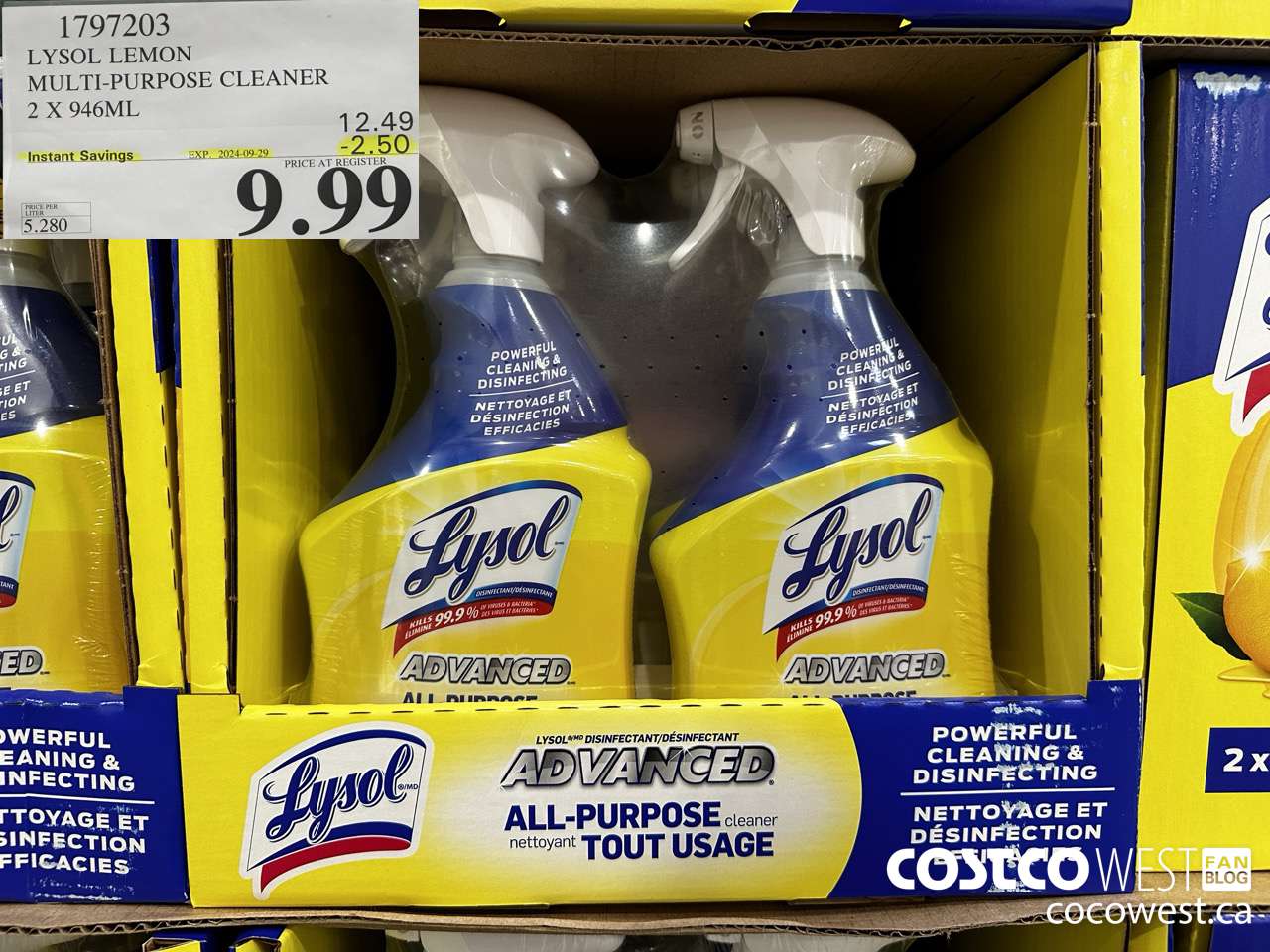 1797203 LYSOL LEMON MULTI-PURPOSE CLEANER 2 X 946ML ($2.50 INSTANT SAVINGS EXPIRES ON 2024-09-29) $9.99