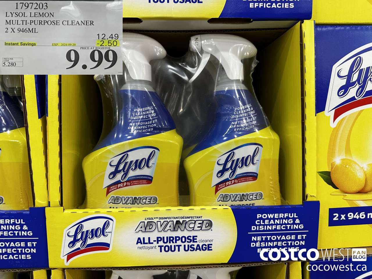 1797203 LYSOL LEMON MULTI-PURPOSE CLEANER 2 X 946ML ($2.50 INSTANT SAVINGS EXPIRES ON 2024-09-29) $9.99