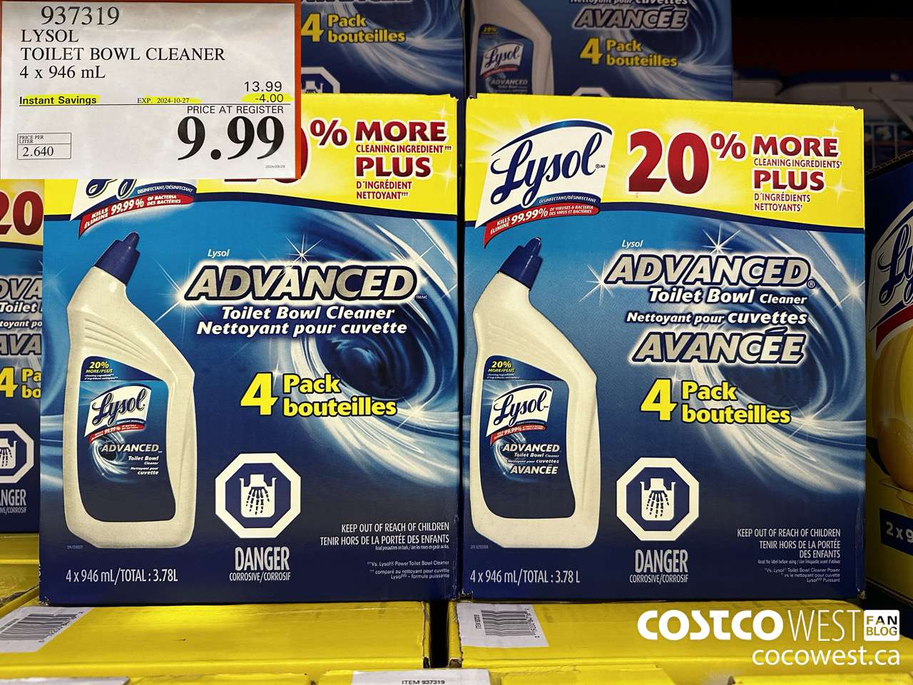 937319 LYSOL TOILET BOWL CLEANER 4 x 946 ML ($4.00 INSTANT SAVINGS EXPIRES ON 2024-10-27) $9.99