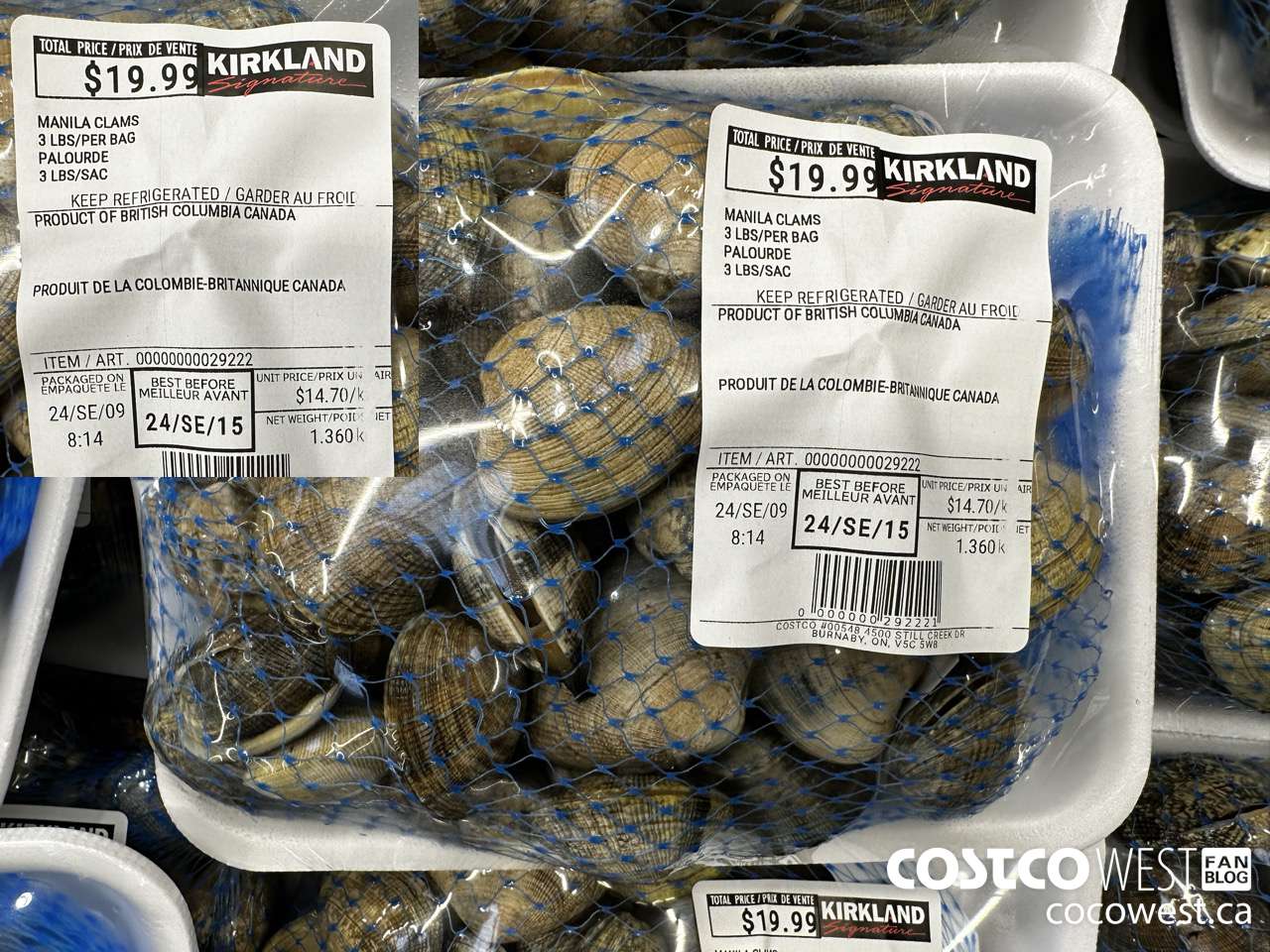 29222 MANILA CLAMS 3 POUNDS/PER BAG $14.70
