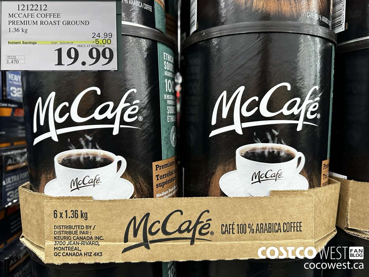 1212212 MCCAFE COFFEE PREMIUM ROAST GROUND 1.36KG ($5.00 INSTANT SAVINGS EXPIRES ON 2024-09-29) $19.99