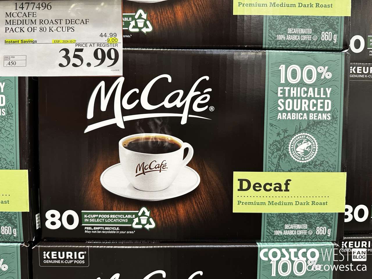 1477496 MCCAFE MEDIUM ROAST DECAF PACK OF 80 K-CUPS ($9.00 INSTANT SAVINGS EXPIRES ON 2024-10-27) $35.99