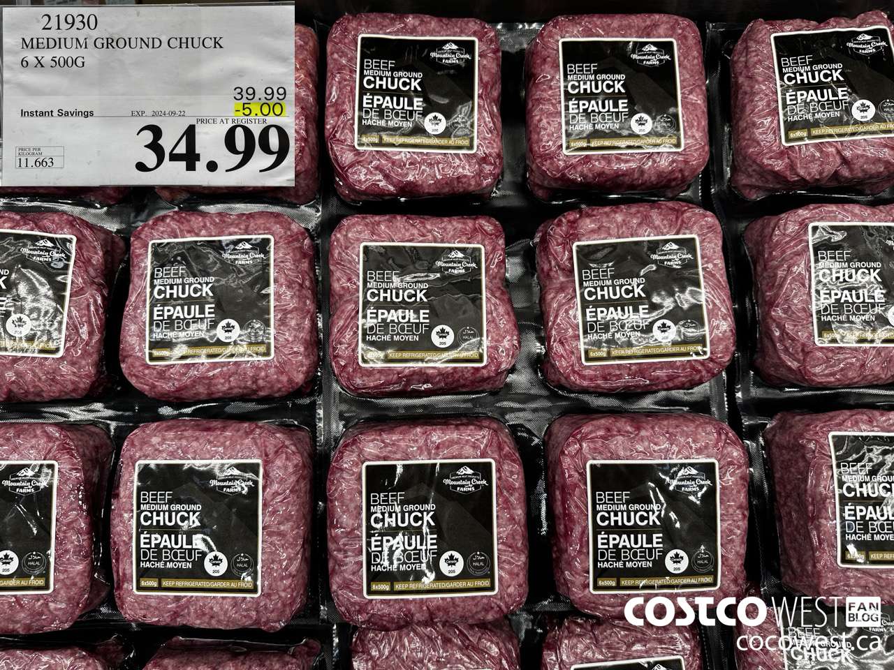 21930 MEDIUM GROUND CHUCK BEEF 6 X 500G ($5.00 INSTANT SAVINGS EXPIRES ON 2024-09-22) $34.99