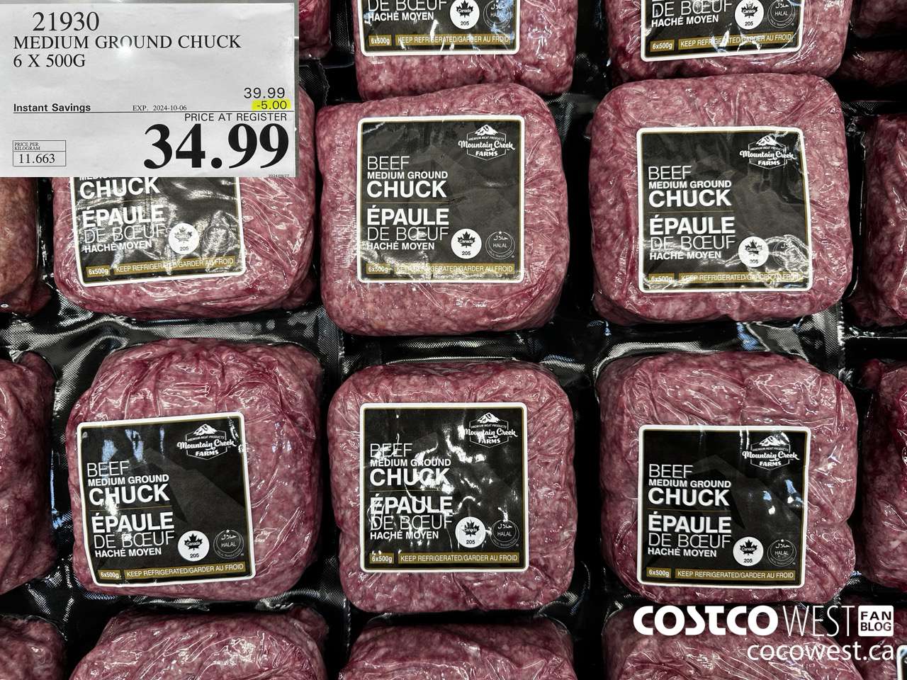 21930 MEDIUM GROUND CHUCK BEEF 6 X 500G ($5.00 INSTANT SAVINGS EXPIRES ON 2024-10-06) $34.99
