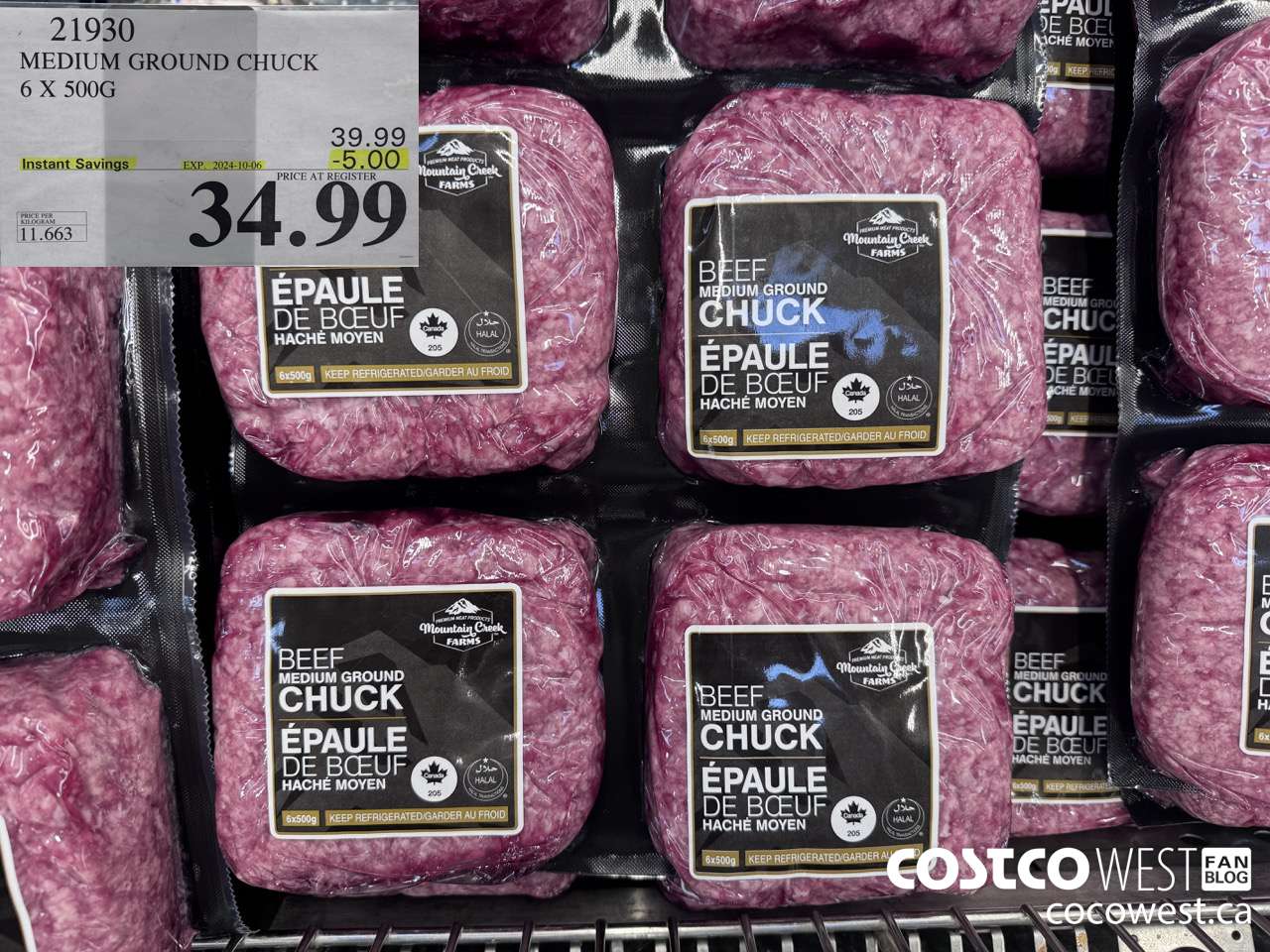 21930 MEDIUM GROUND CHUCK BEEF 6 X 500G ($5.00 INSTANT SAVINGS EXPIRES ON 2024-10-06) $34.99