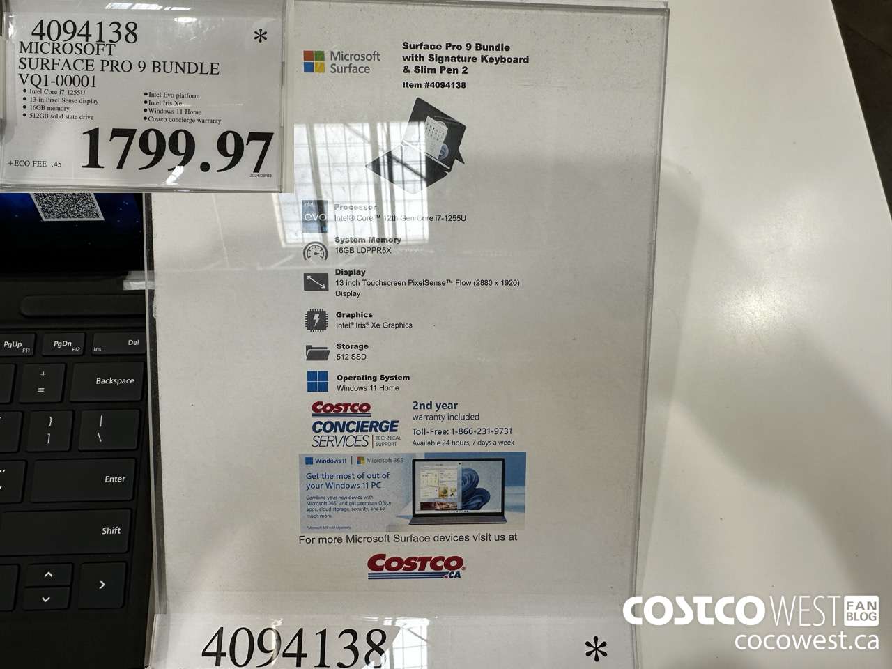 4094138 MICROSOFT SURFACE PRO 9 BUNDLE VQ1-00001 $1799.97