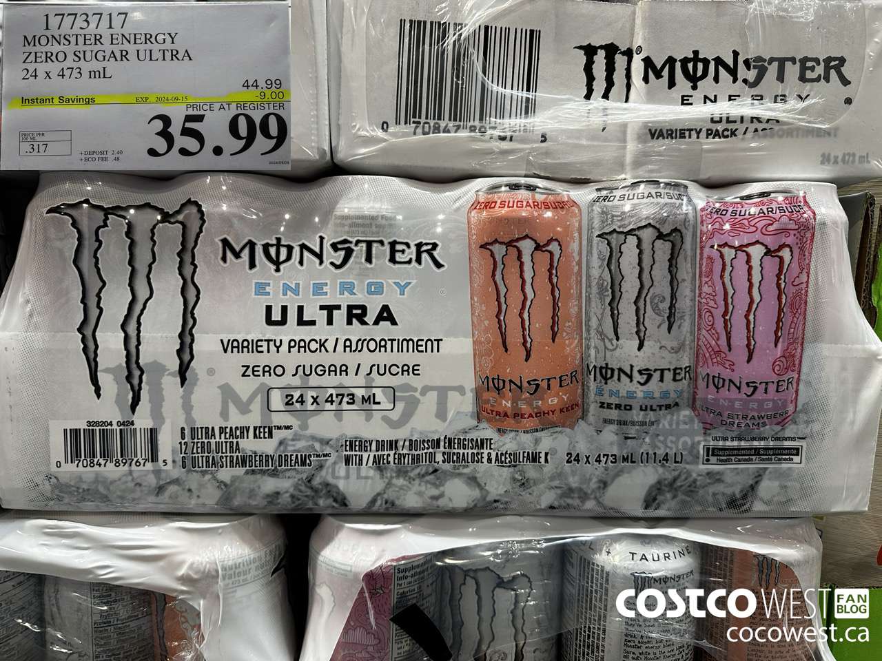 1773717 MONSTER ENERGY 24 X 473ML ($9.00 INSTANT SAVINGS EXPIRES ON 2024-09-15) $35.99