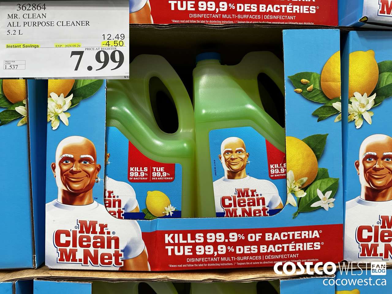362864 MR. CLEAN ALL PURPOSE CLEANER 5.2 L ($4.50 INSTANT SAVINGS EXPIRES ON 2024-09-29) $7.99