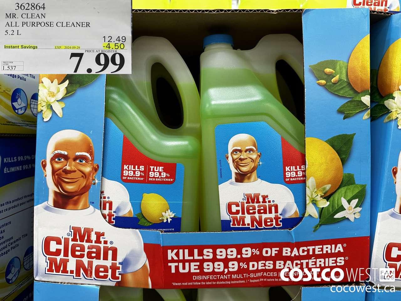 362864 MR. CLEAN ALL PURPOSE CLEANER 5.2 L ($4.50 INSTANT SAVINGS EXPIRES ON 2024-09-29) $7.99