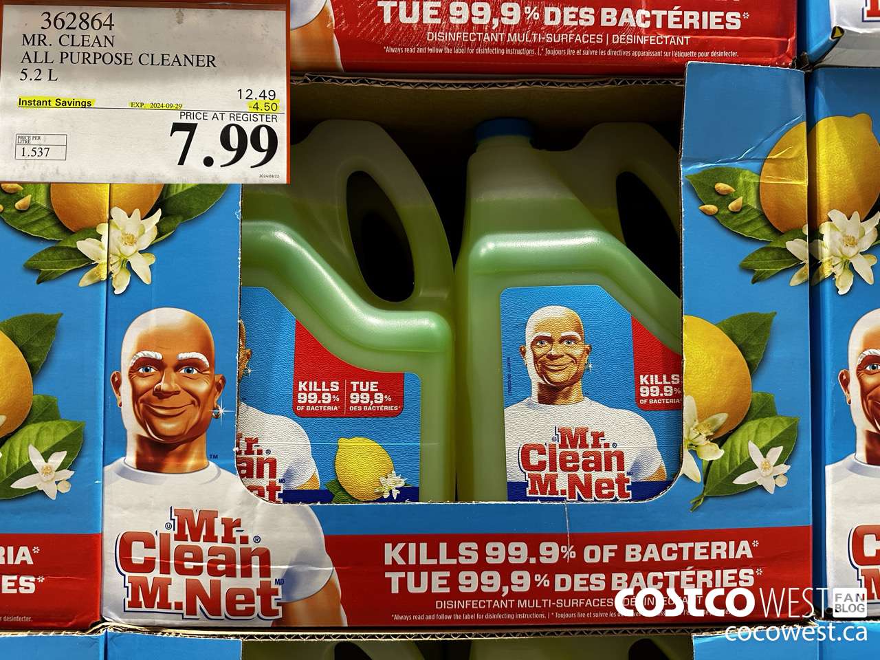 362864 MR. CLEAN ALL PURPOSE CLEANER 5.2 L ($4.50 INSTANT SAVINGS EXPIRES ON 2024-09-29) $7.99