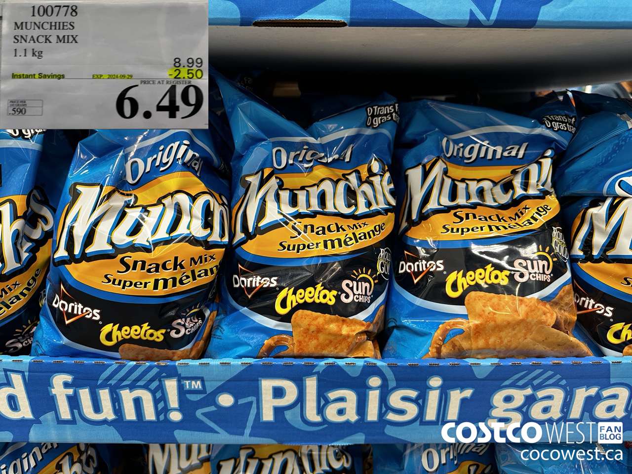 100778 MUNCHIES SNACK MIX 1.1 kg ($2.50 INSTANT SAVINGS EXPIRES ON 2024-09-29) $6.49