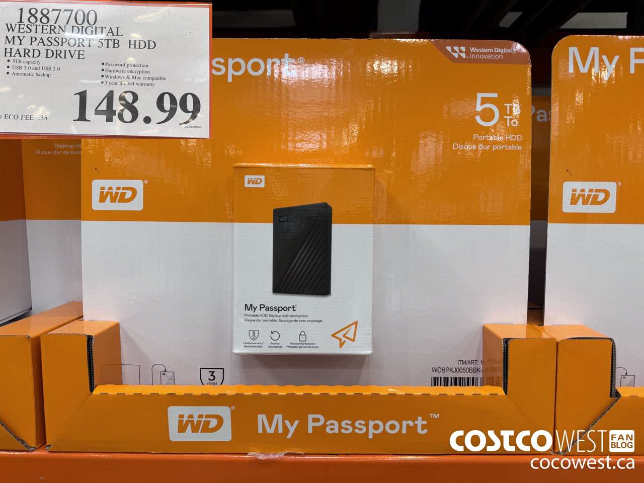 1887700 MY WESTERN DIGITAL MY PASSPORT 5TB HDD HARD DRIVE $148.99