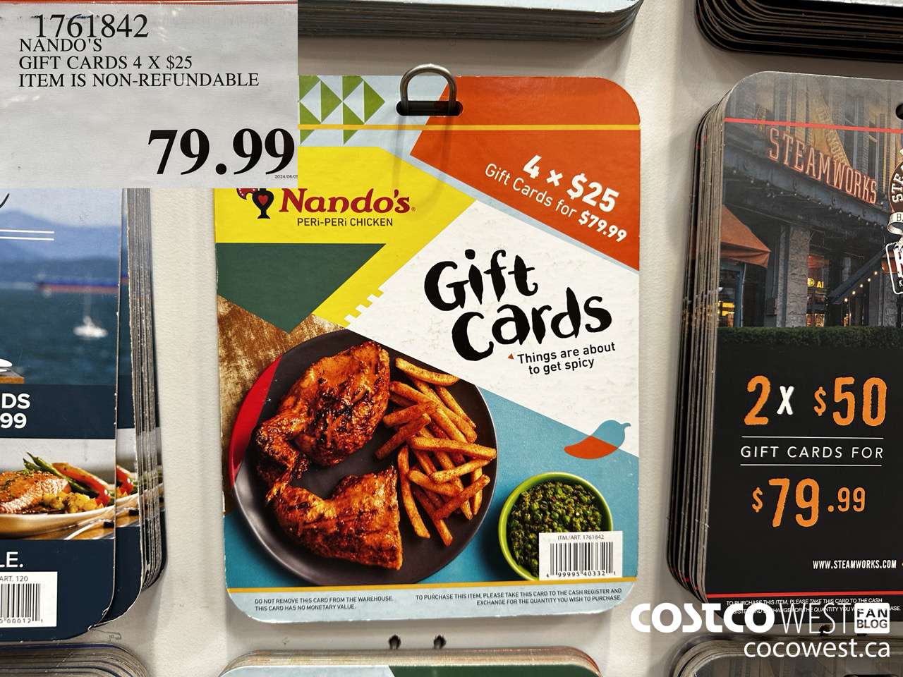 1761842 NANDO'S GIFT CARDS 4 X $25 $79.99