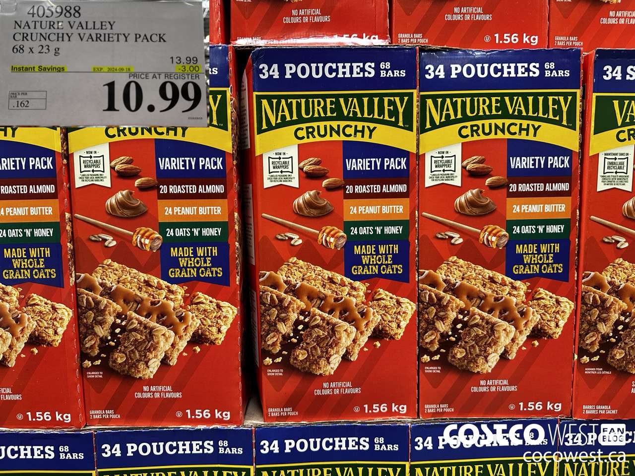405988 NATURE VALLEY CRUNCHY VARIETY PACK OF 68 X 23 G ($3.00 INSTANT SAVINGS EXPIRES ON 2024-09-18) $10.99