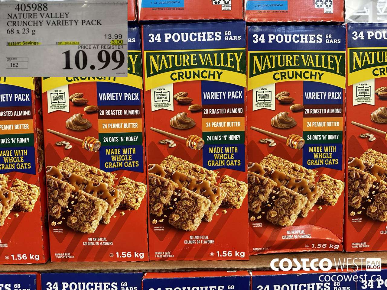 405988 NATURE VALLEY CRUNCHY VARIETY PACK OF 68 X 23 G ($3.00 INSTANT SAVINGS EXPIRES ON 2024-09-18) $10.99