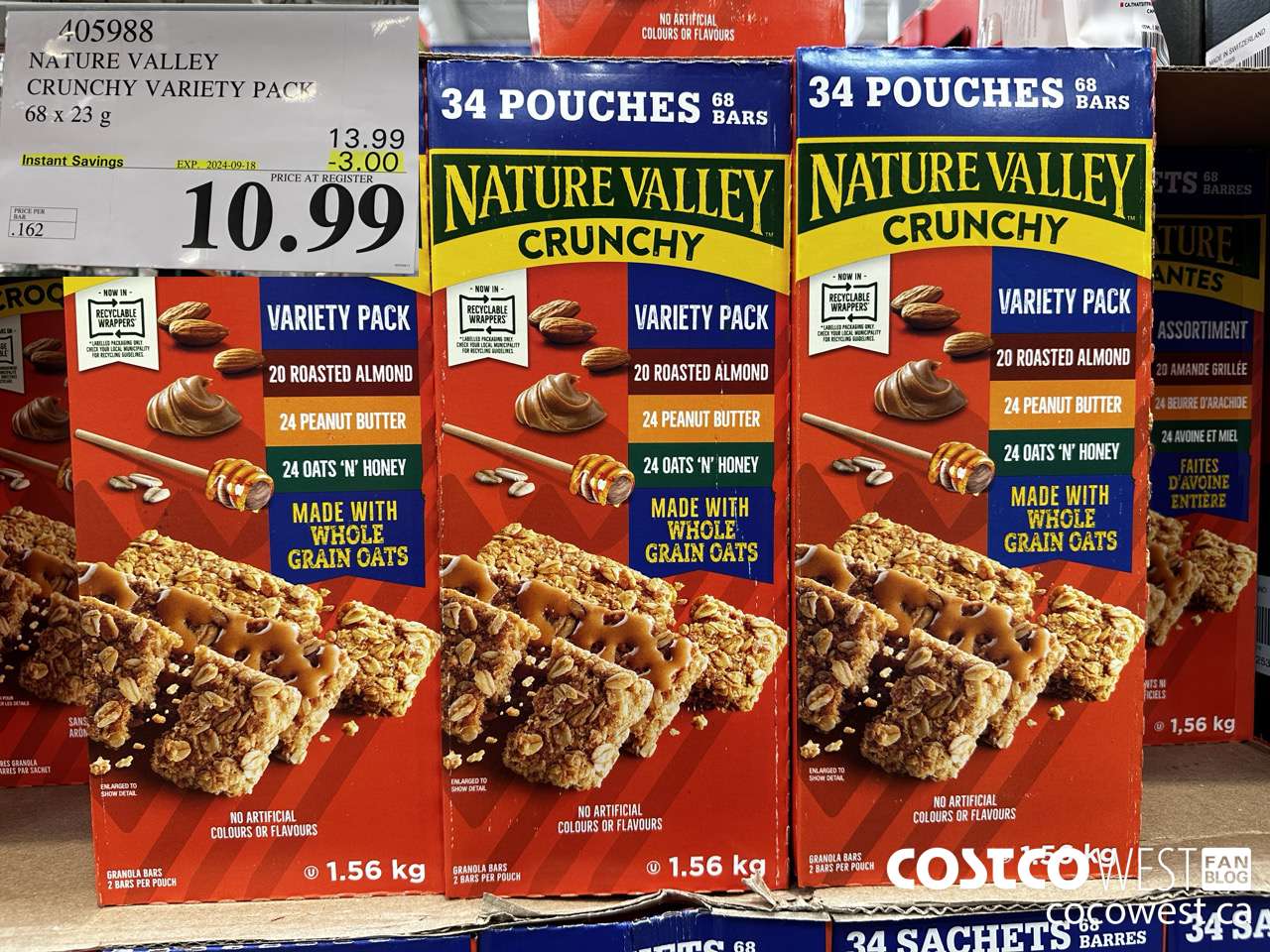 405988 NATURE VALLEY CRUNCHY VARIETY PACK OF 68 X 23 G ($3.00 INSTANT SAVINGS EXPIRES ON 2024-09-18) $10.99