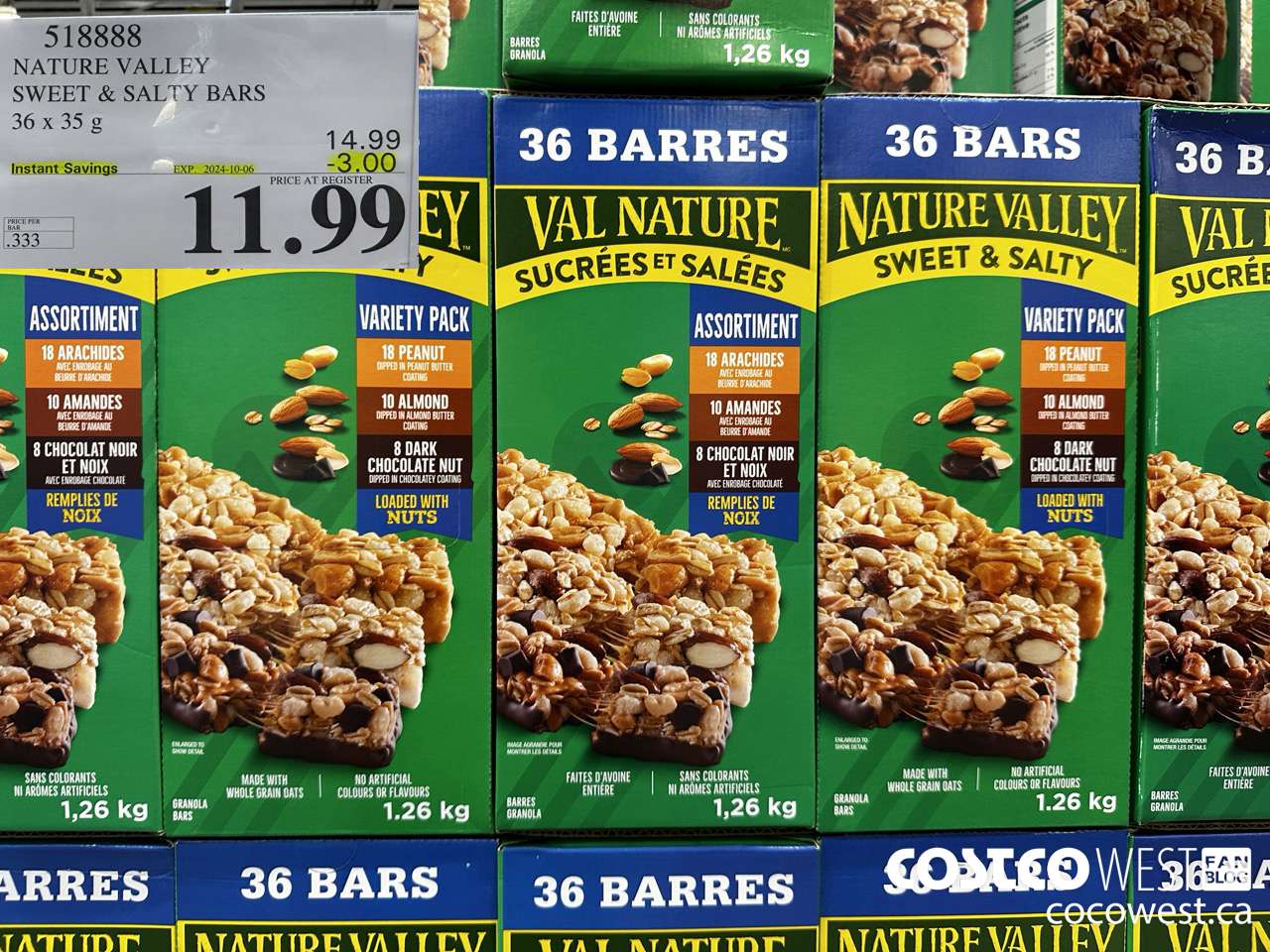 518888 NATURE VALLEY SWEET & SALTY BARS 36 X 35 G ($3.00 INSTANT SAVINGS EXPIRES ON 2024-10-06) $11.99