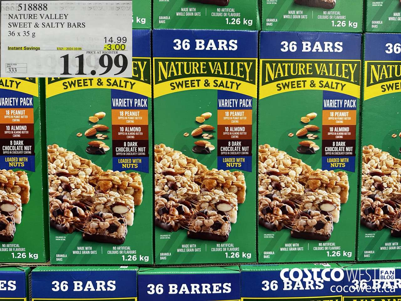 518888 NATURE VALLEY SWEET & SALTY BARS 36 X 35 G ($3.00 INSTANT SAVINGS EXPIRES ON 2024-10-06) $11.99