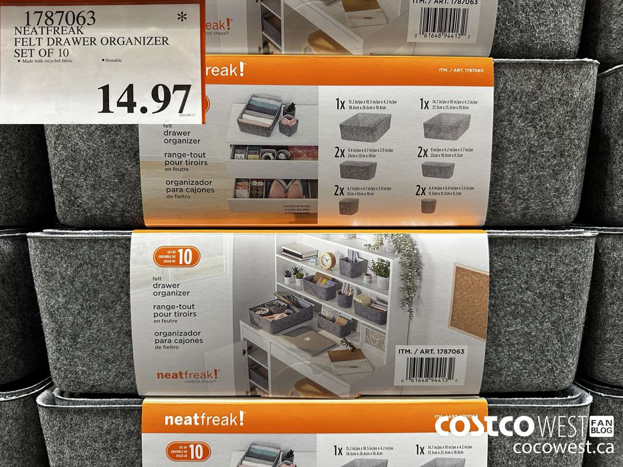 1787063 NEATFREAK FELT DRAWER ORGANIZER SET OF 10 $14.97