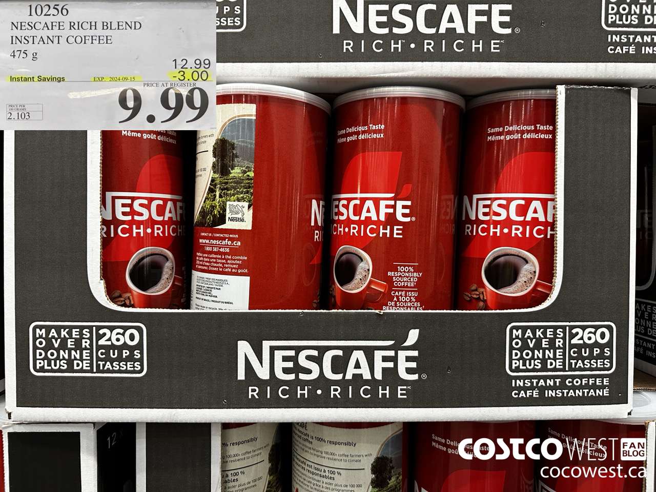 10256 NESCAFE RICH BLEND INSTANT COFFEE 475G ($3.00 INSTANT SAVINGS EXPIRES ON 2024-09-15) $9.99