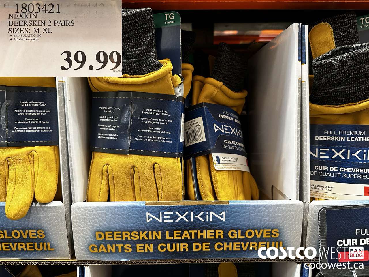 1803421 NEXKIN DEERSKIN 2 PAIRS SIZES: M-XL $39.99