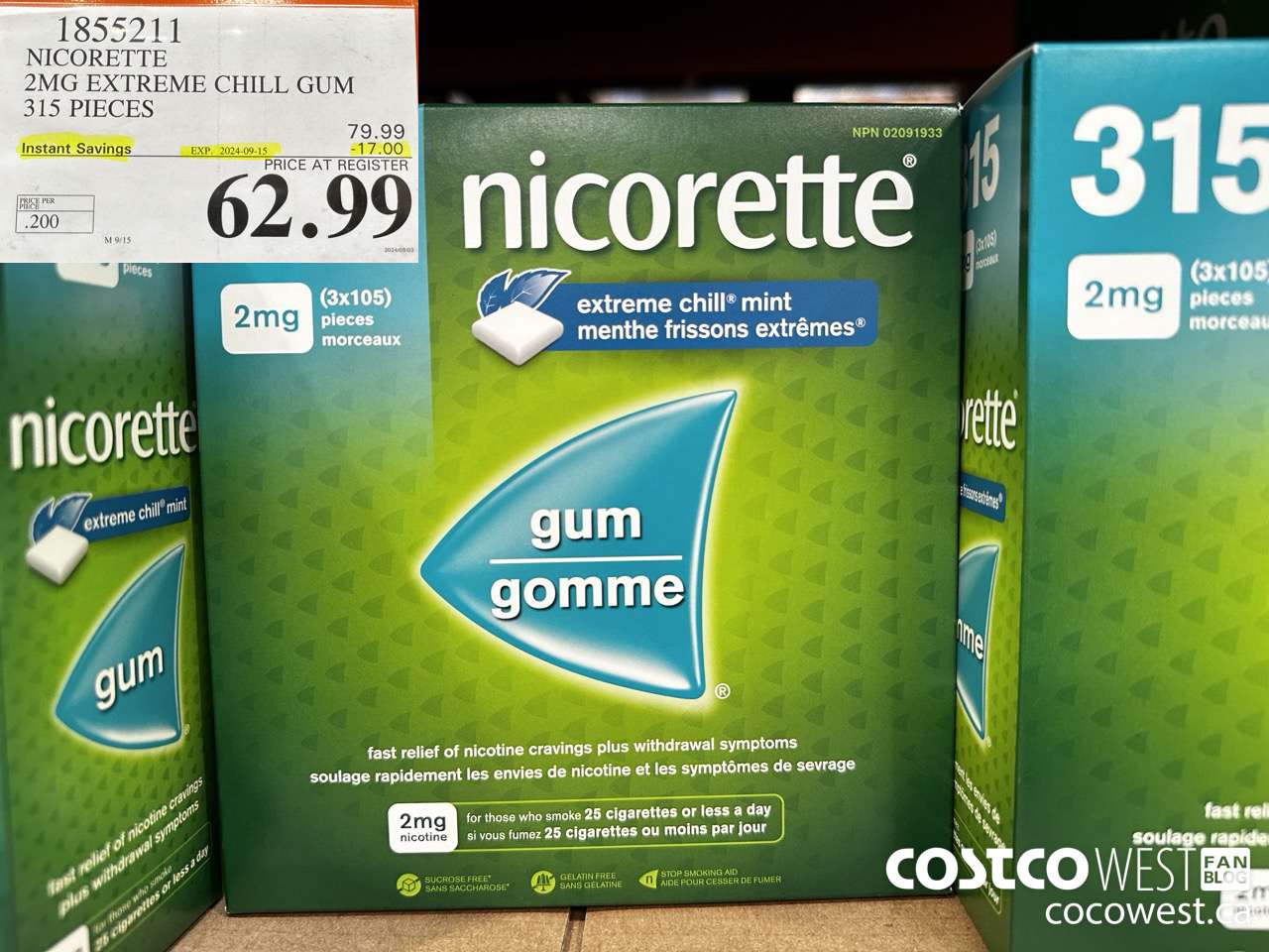 855211 NICORETTE 2MG EXTREME CHILL GUM 260 PIECES ($17.00 INSTANT SAVINGS EXPIRES ON 2024-09-15) $62.99