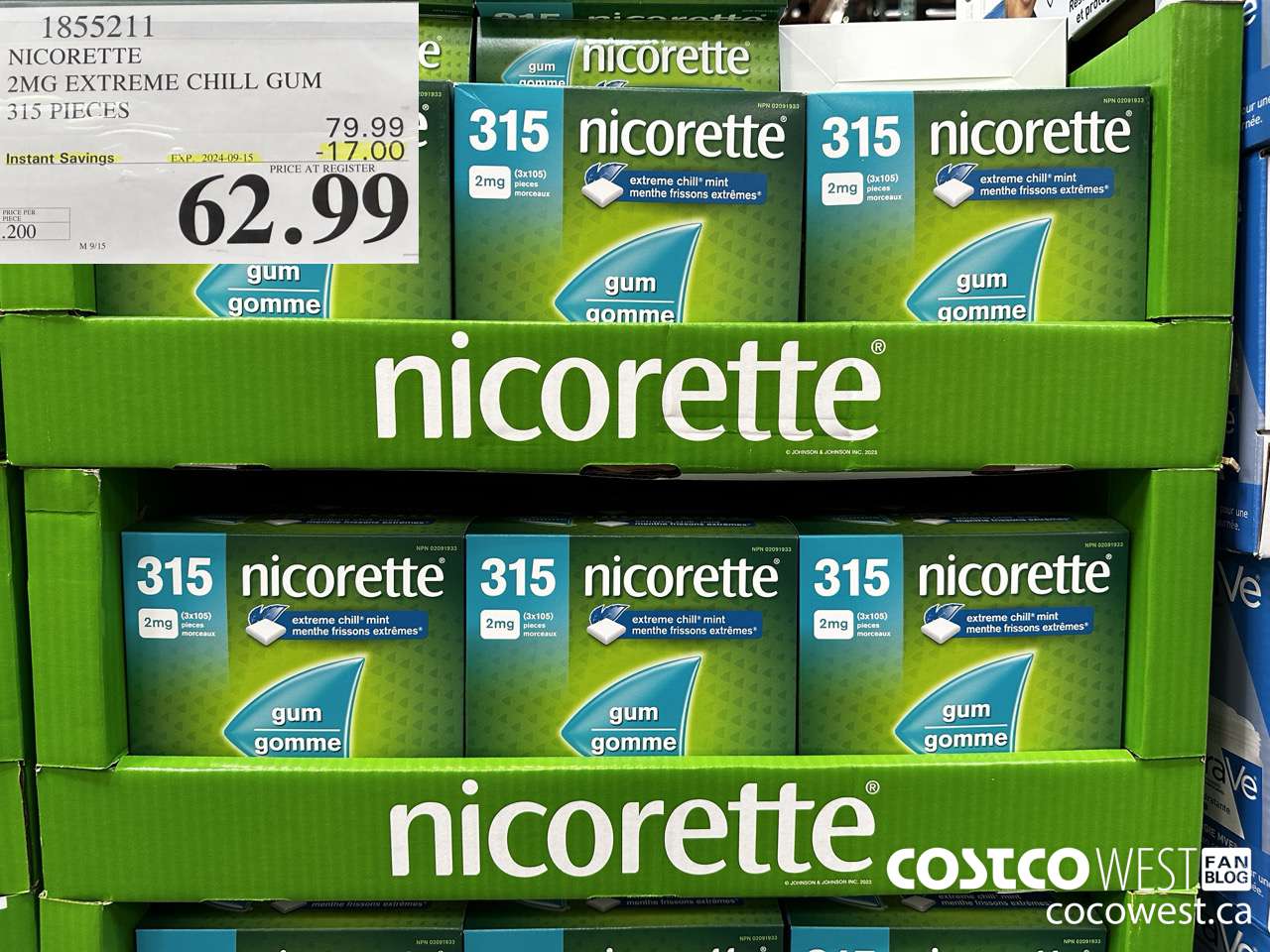 1855211 NICORETTE 2MG EXTREME CHILL GUM 315 PIECES ($17.00 INSTANT SAVINGS EXPIRES ON 2024-09-15) $62.99