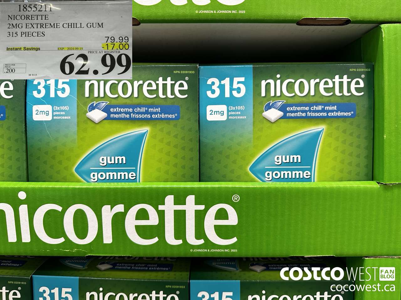 1855211 NICORETTE 2MG EXTREME CHILL GUM 315 PIECES ($17.00 INSTANT SAVINGS EXPIRES ON 2024-09-15) $62.99