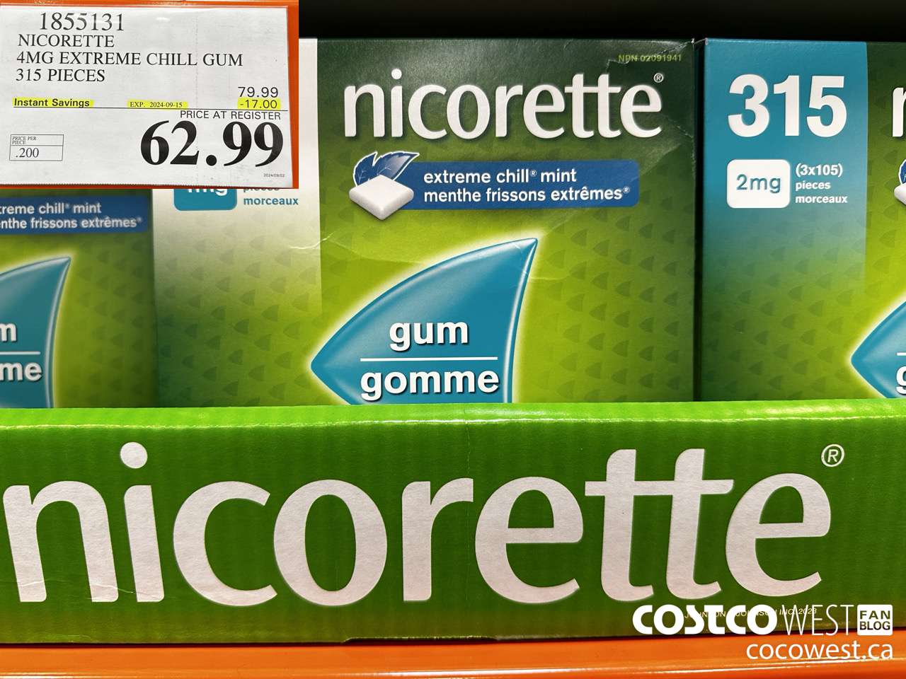1855131 NICORETTE 4MG EXTREME CHILL GUM 315 PIECES ($17.00 INSTANT SAVINGS EXPIRES ON 2024-09-15) $62.99