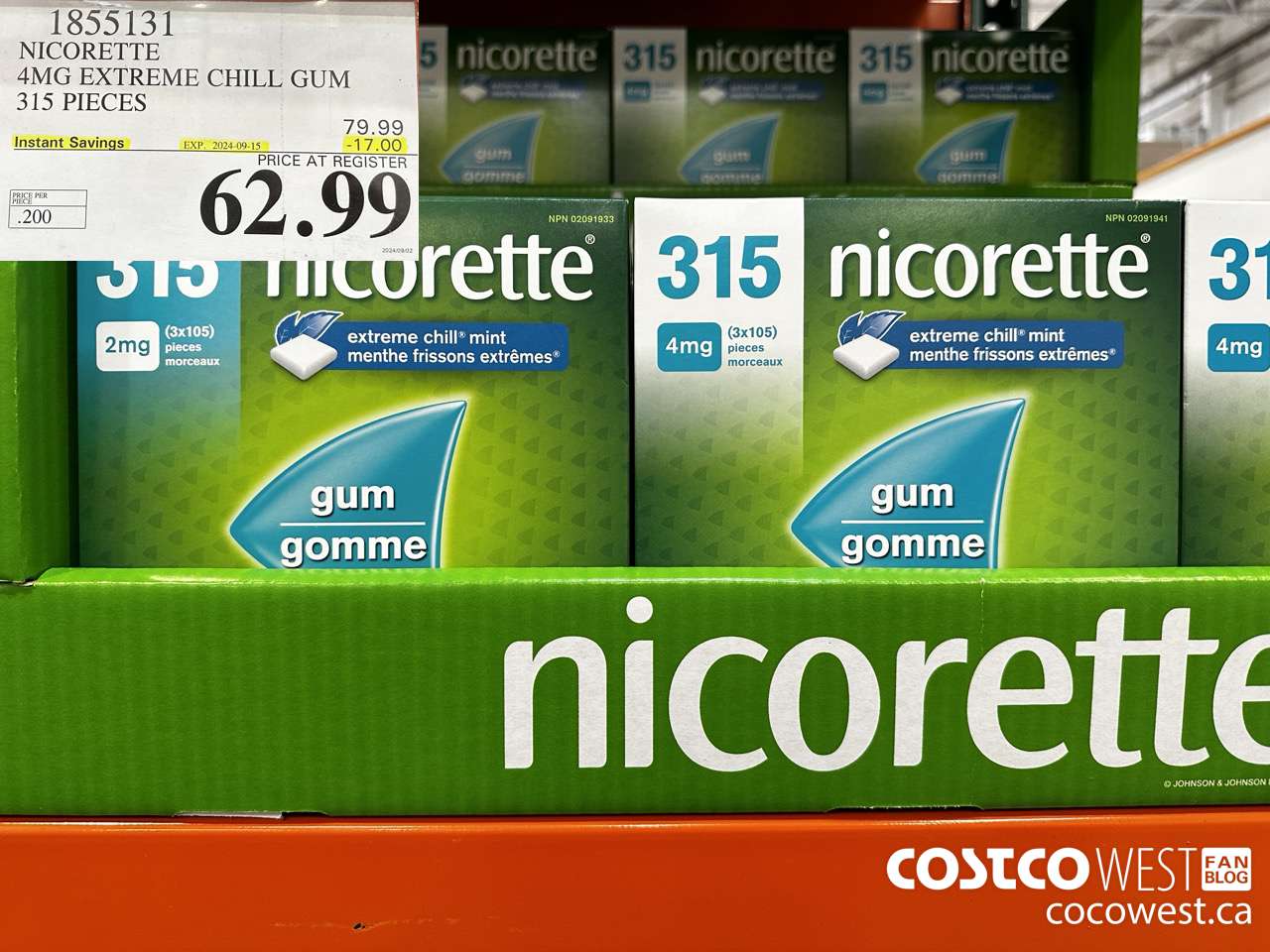 1855131 NICORETTE 4MG EXTREME CHILL GUM 315 PIECES ($17.00 INSTANT SAVINGS EXPIRES ON 2024-09-15) $62.99