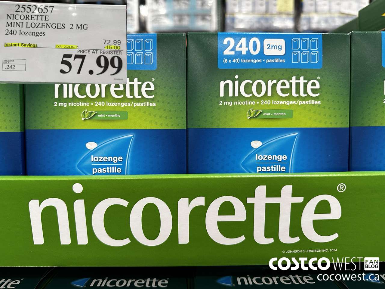 2552657 NICORETTE MINI LOZENGES 2MG 240 LOZENGES ($15.00 INSTANT SAVINGS EXPIRES ON 2024-09-15) $57.99