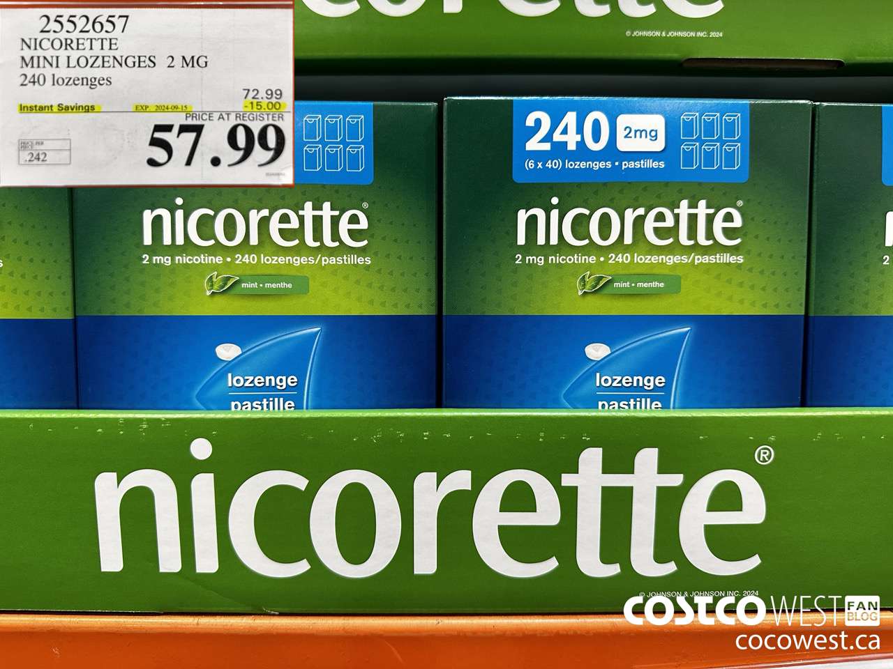 2552657 NICORETTE MINI LOZENGES 2MG 240 LOZENGES ($15.00 INSTANT SAVINGS EXPIRES ON 2024-09-15) $57.99
