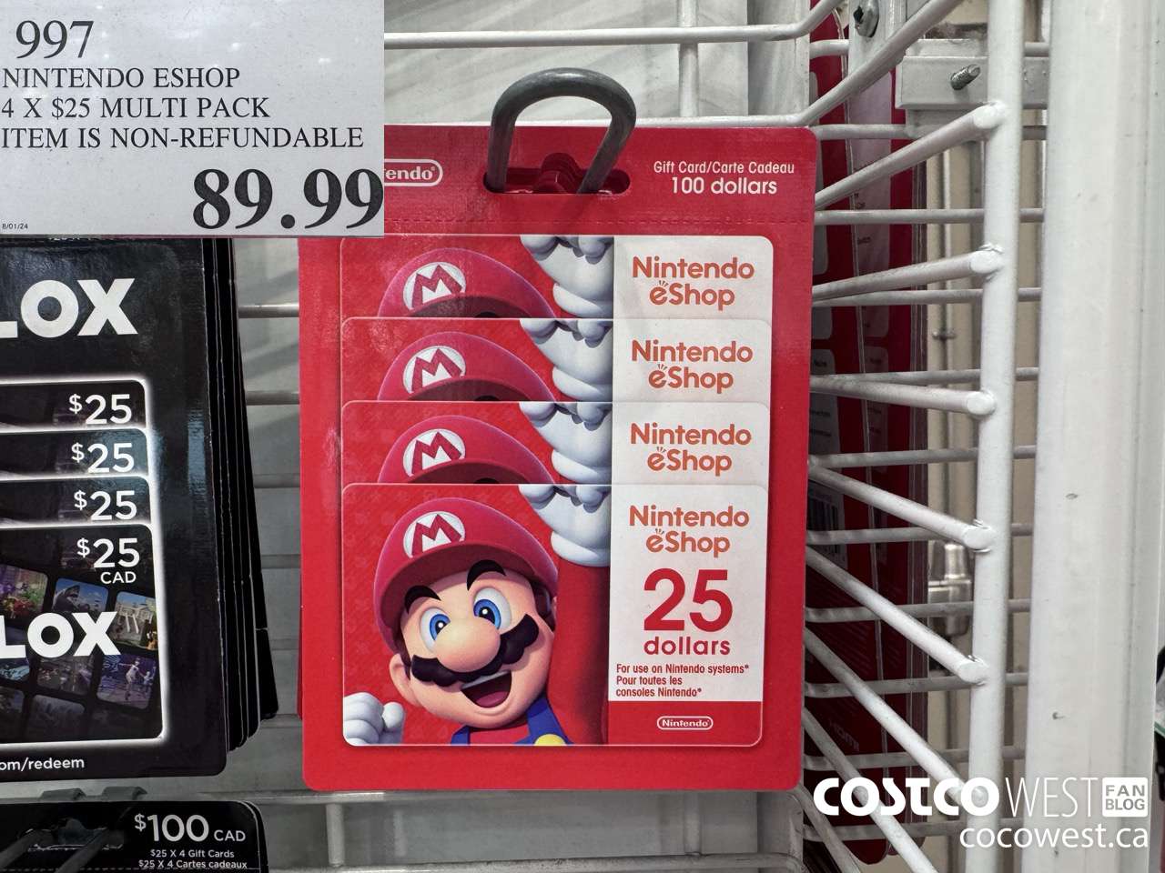 997 NINTENDO ESHOP 4 X $25 MULTI PACK ACTIVATED AT REGISTER $89.99