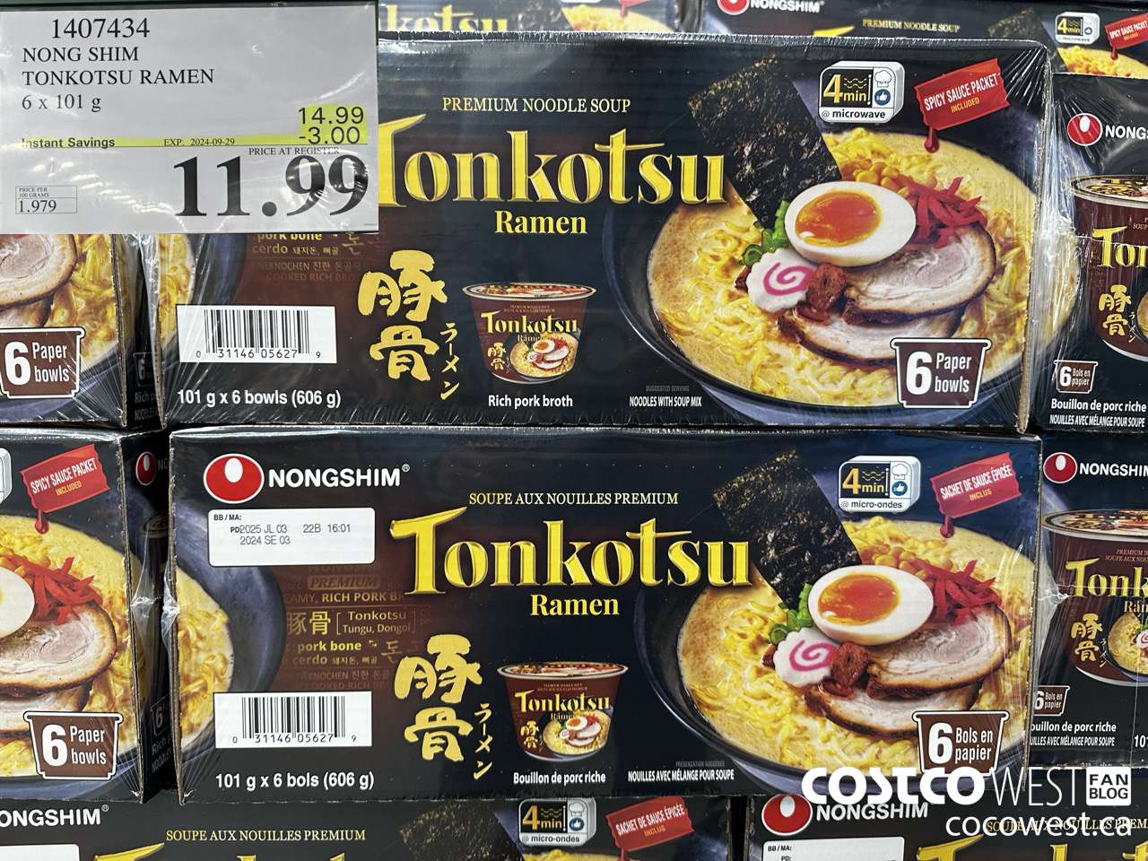 1407434 NONG SHIM TONKOTSU RAMEN 6 x 101 g ($3.00 INSTANT SAVINGS EXPIRES ON 2024-09-29) $11.99