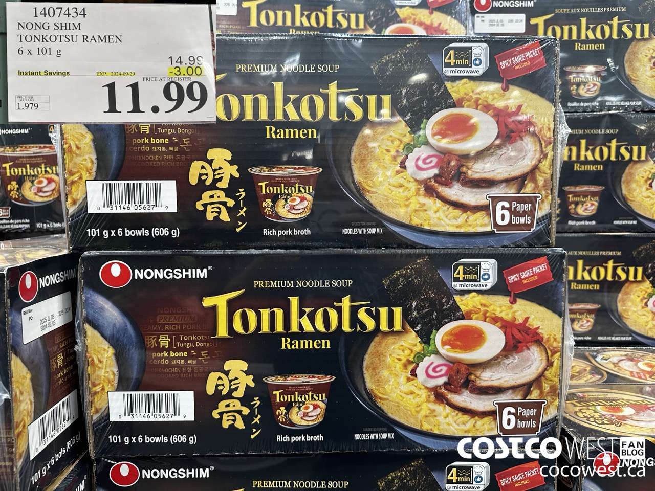 1407434 NONG SHIM TONKOTSU RAMEN 6 x 101 g ($3.00 INSTANT SAVINGS EXPIRES ON 2024-09-29) $11.99